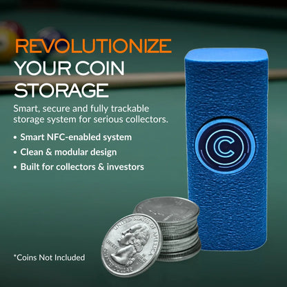 24.5mm Coin Stacker for U.S. and Canadian Quarters, NFC-Enabled Smart coin stacker, Magnetic Twist-Lock Coin Holder, 2 Pack (Light Blue)
