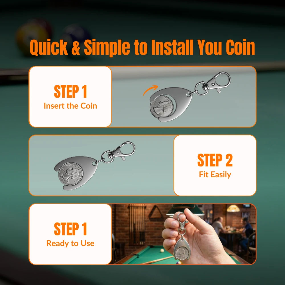 BCB Metal Coin Holder Keychain | Convenient Quarter Holder for Pool & Billiards